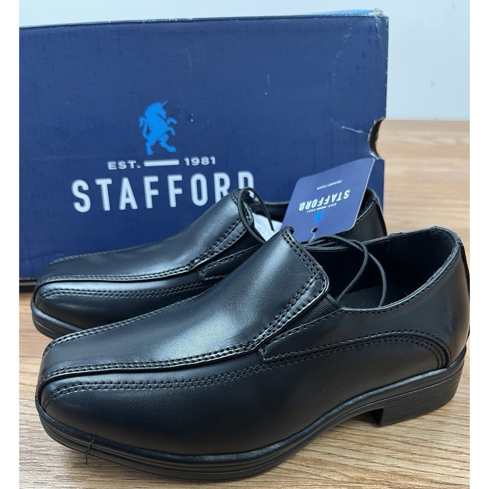 Stafford Dash Jr Black Slip-on Dress Shoes Little Boys Size 11 NEW